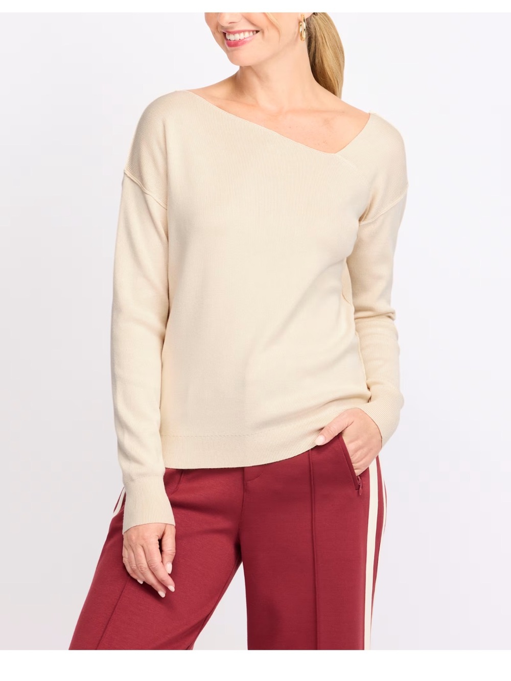 Asymmetric Off-the-Shoulder Sweater in Cream